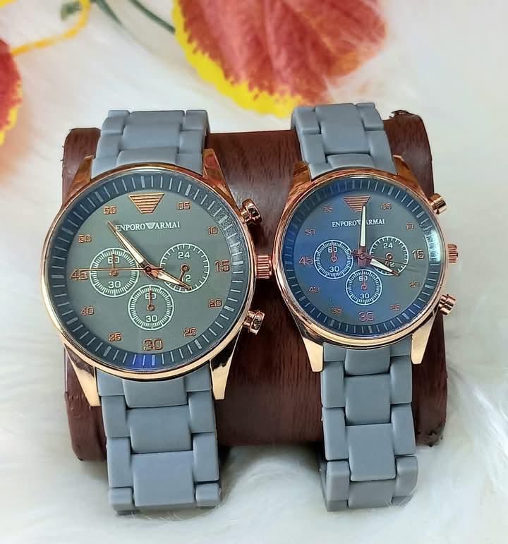 2 Pcs Unisex Stainless Steel Chronograph Couple Watches
